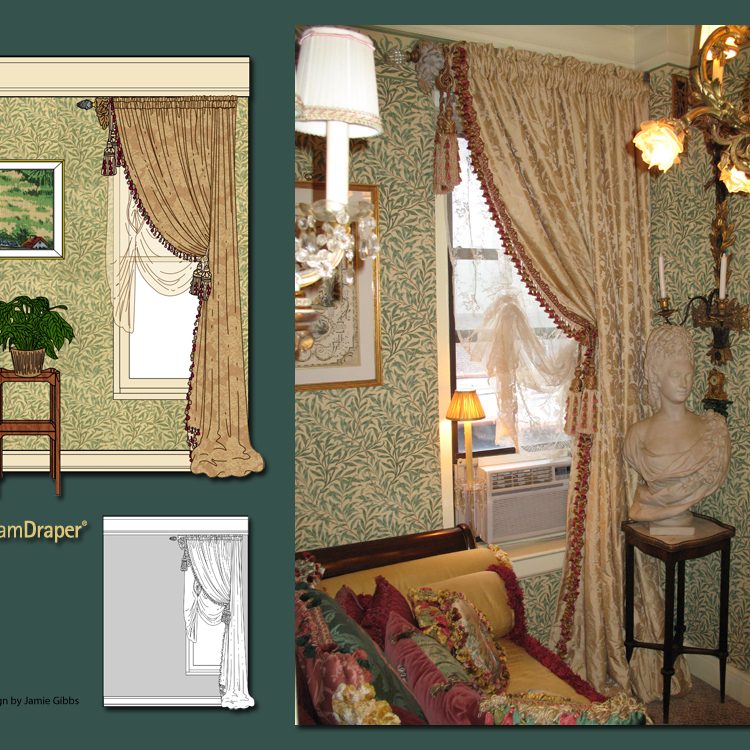 Silk Damask Window Treatment by Jamie Gibbs